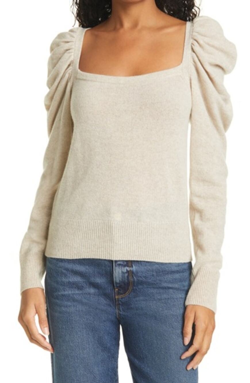 Frame Cashmere Puff Sleeve Square Neck Sweater Large - Picture 1 of 7